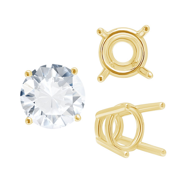 Four Prong Round High Tapered Wire Basket Settings in 18K Gold (4.50 mm - 12.00 mm)