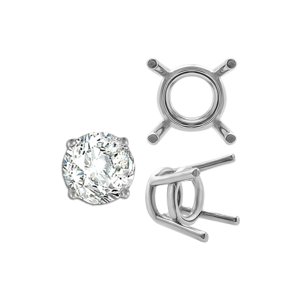 Four Prong Round Medium Weight Settings in Sterling Silver (3.50 mm - 11.00 mm)