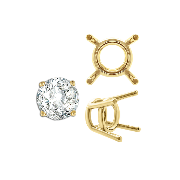 Four Prong Round Medium Weight Settings in 18K Gold (1.75 mm - 11.00 mm)