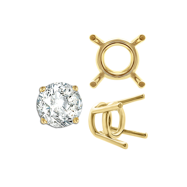 Four Prong Round Medium Weight Settings in 14K Gold (1.75 mm - 11.00 mm)