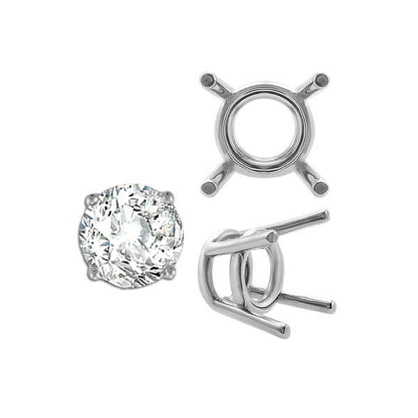 Four Prong Round Medium Weight Settings in Sterling Silver (3.50 mm - 11.00 mm)