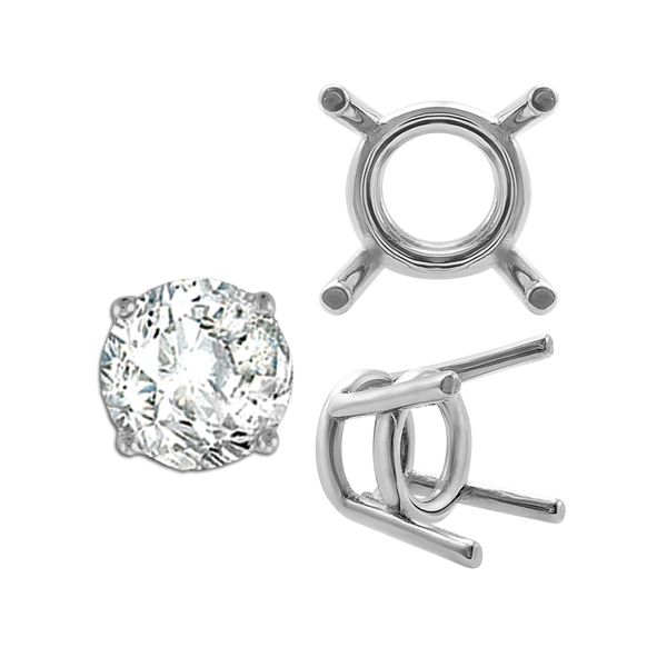 Four Prong Round Medium Weight Settings in Sterling Silver (3.50 mm - 11.00 mm)