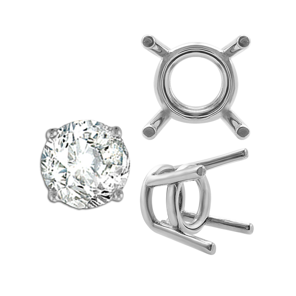 Four Prong Round Medium Weight Settings in Sterling Silver (3.50 mm - 11.00 mm)