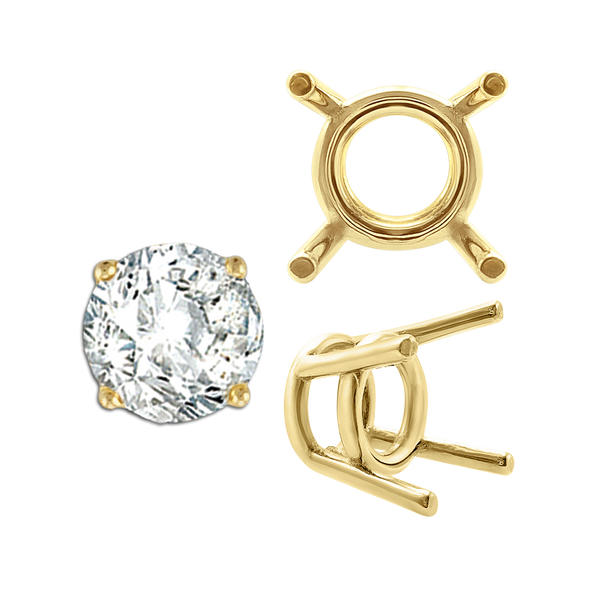 Four Prong Round Medium Weight Settings in 18K Gold (1.75 mm - 11.00 mm)