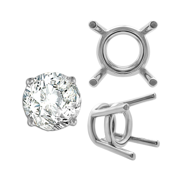 Four Prong Round Medium Weight Settings in Sterling Silver (3.50 mm - 11.00 mm)