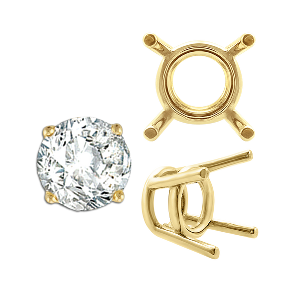 Four Prong Round Medium Weight Settings in 18K Gold (1.75 mm - 11.00 mm)