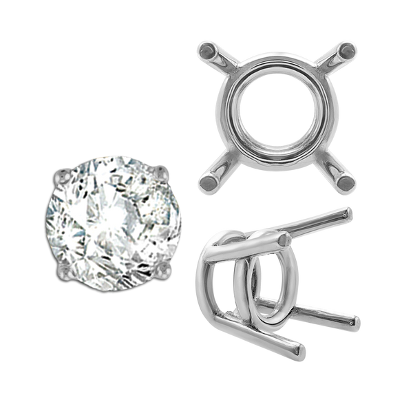 Four Prong Round Medium Weight Settings in Sterling Silver (3.50 mm - 11.00 mm)