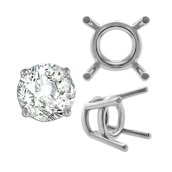 Four Prong Round Medium Weight Settings in Sterling Silver (3.50 mm - 11.00 mm)