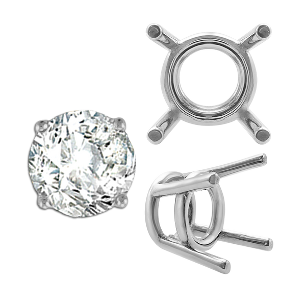 Four Prong Round Medium Weight Settings in Sterling Silver (3.50 mm - 11.00 mm)