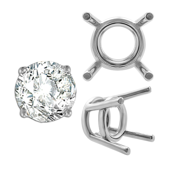 Four Prong Round Medium Weight Settings in Sterling Silver (3.50 mm - 11.00 mm)