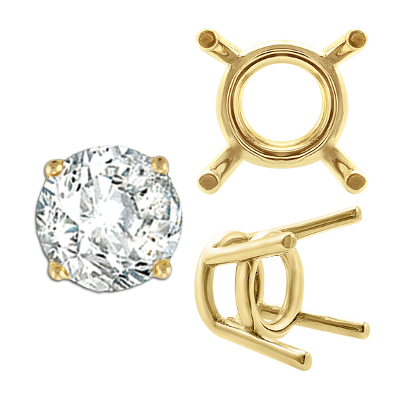 Four Prong Round Medium Weight Settings in 18K Gold (1.75 mm - 11.00 mm)