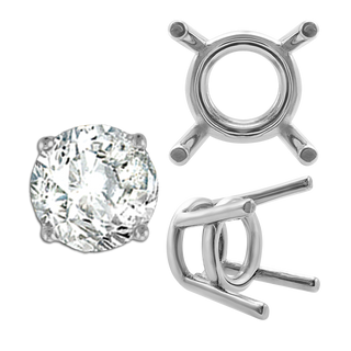 Four Prong Round Medium Weight Settings in Sterling Silver (3.50 mm - 11.00 mm)