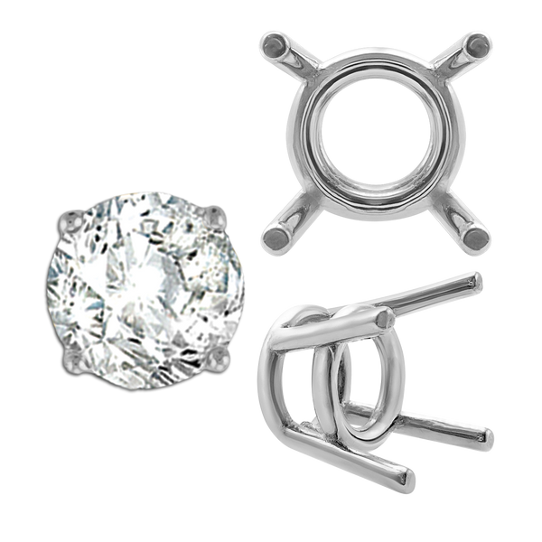 Four Prong Round Medium Weight Settings in Sterling Silver (3.50 mm - 11.00 mm)