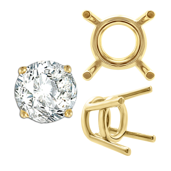 Four Prong Round Medium Weight Settings in 18K Gold (1.75 mm - 11.00 mm)