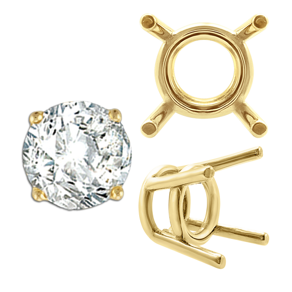 Four Prong Round Medium Weight Settings in 18K Gold (1.75 mm - 11.00 mm)