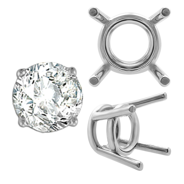 Four Prong Round Medium Weight Settings in Sterling Silver (3.50 mm - 11.00 mm)