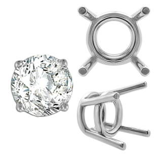 Four Prong Round Medium Weight Settings in Sterling Silver (3.50 mm - 11.00 mm)