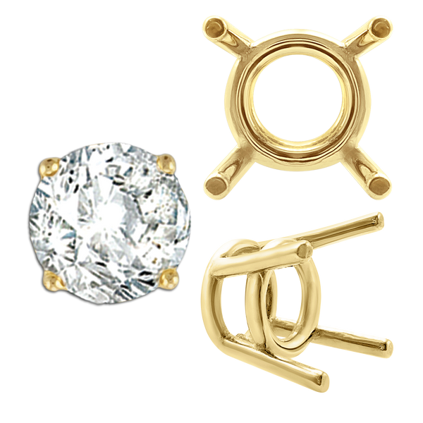 Four Prong Round Medium Weight Settings in 14K Gold (1.75 mm - 11.00 mm)