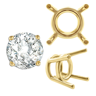 Four Prong Round Medium Weight Settings in 18K Gold (1.75 mm - 11.00 mm)