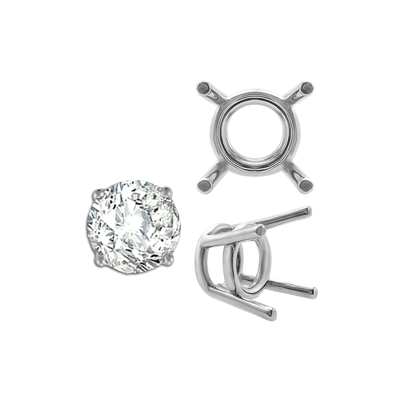 Four Prong Round Medium Weight Settings in Sterling Silver (3.50 mm - 11.00 mm)