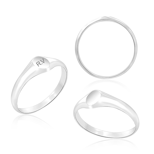 Oval (Vertical) Signet Rings in Sterling Silver (4 x 6 mm - 20 x 18 mm)