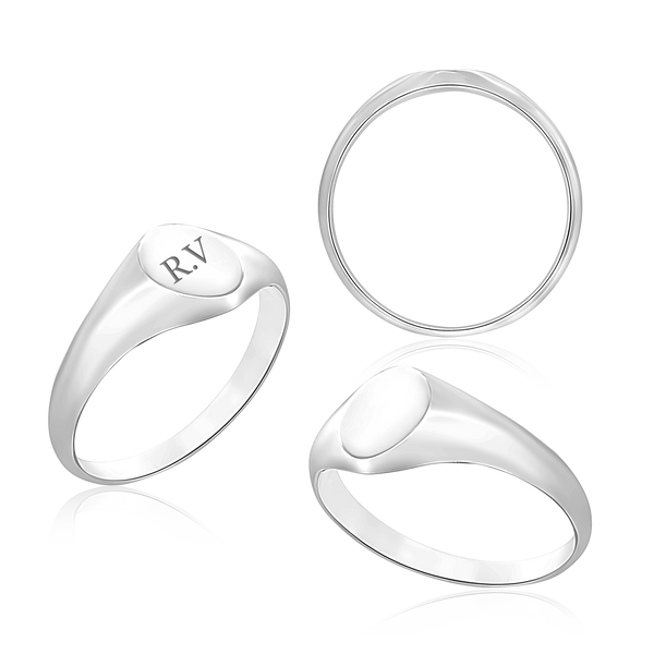 Oval (Vertical) Signet Rings in Sterling Silver (4 x 6 mm - 20 x 18 mm)