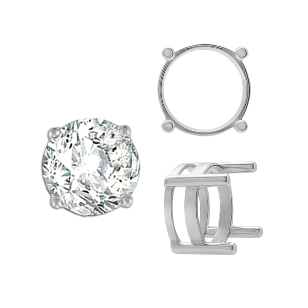 Four Prong Round Flat Wire Basket Settings in Sterling Silver (2.00 mm - 9.25 mm)