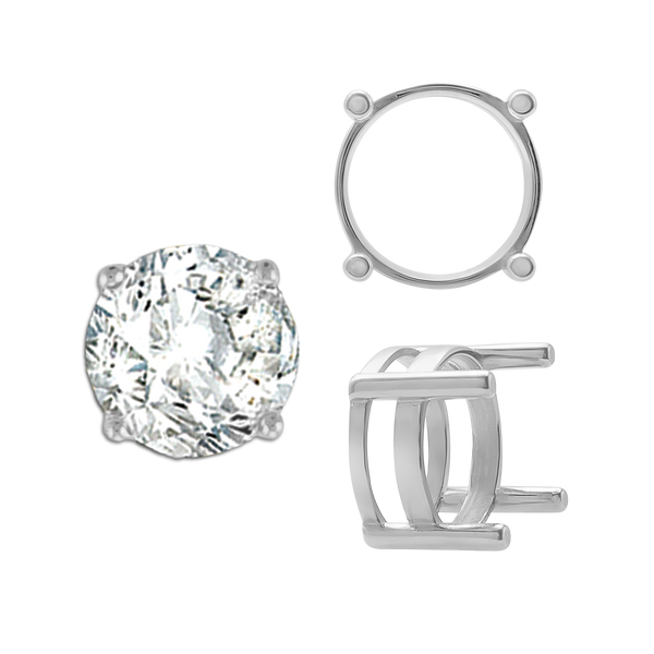 Four Prong Round Flat Wire Basket Settings in Sterling Silver (2.00 mm - 9.25 mm)