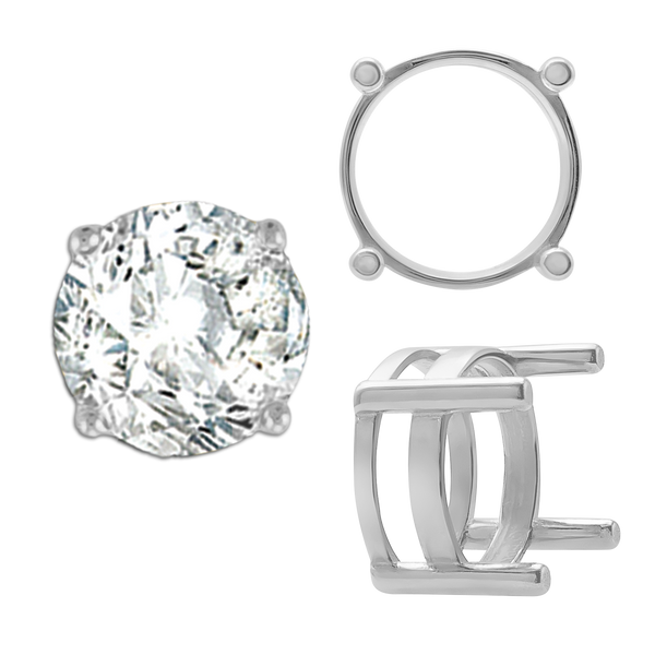 Four Prong Round Flat Wire Basket Settings in Sterling Silver (2.00 mm - 9.25 mm)