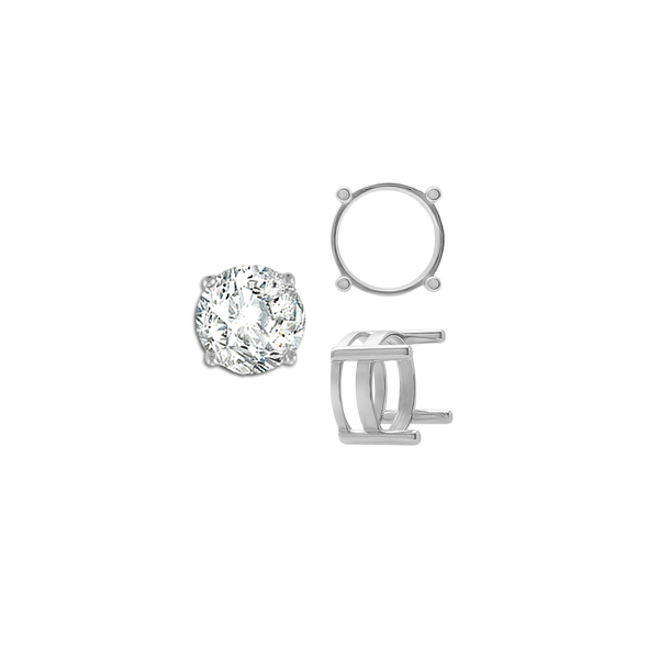 Four Prong Round Flat Wire Basket Settings in Sterling Silver (2.00 mm - 9.25 mm)