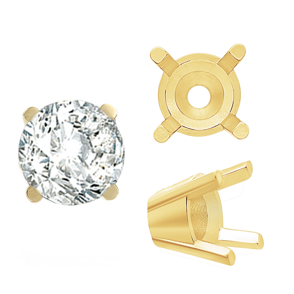 Four Prong Round Solid Base Settings in 18K Gold (4.00 mm - 8.00 mm)