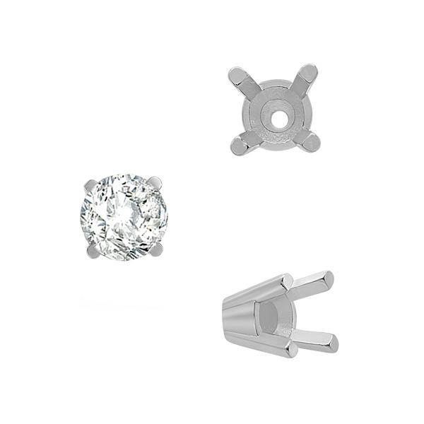 Four Prong Round Solid Base Settings in Sterling Silver (4.00 mm - 8.00 mm)