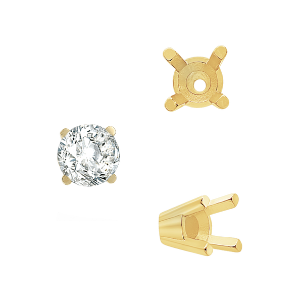 Four Prong Round Solid Base Settings in 18K Gold (4.00 mm - 8.00 mm)