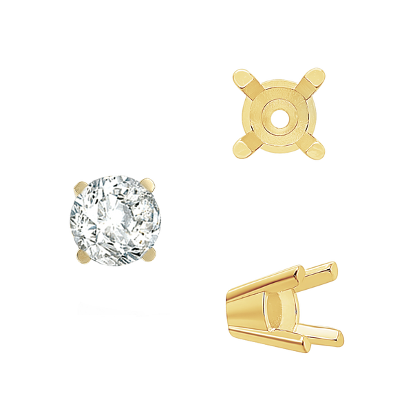 Four Prong Round Solid Base Settings in 18K Gold (4.00 mm - 8.00 mm)