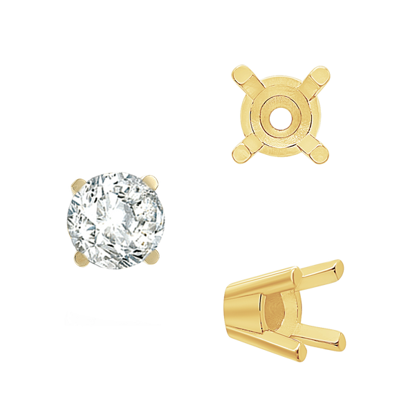 Four Prong Round Solid Base Settings in 18K Gold (4.00 mm - 8.00 mm)