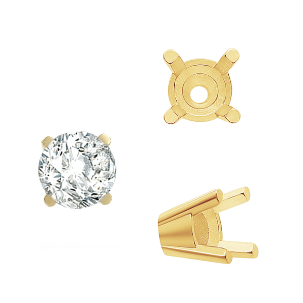 Four Prong Round Solid Base Settings in 14K Gold (4.00 mm - 8.00 mm)