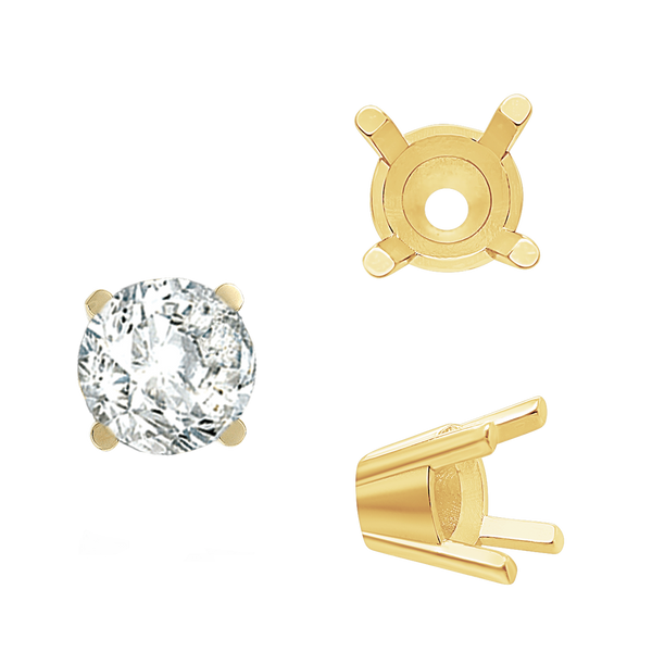 Four Prong Round Solid Base Settings in 14K Gold (4.00 mm - 8.00 mm)