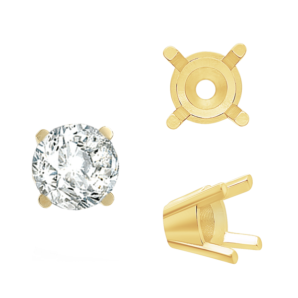 Four Prong Round Solid Base Settings in 18K Gold (4.00 mm - 8.00 mm)