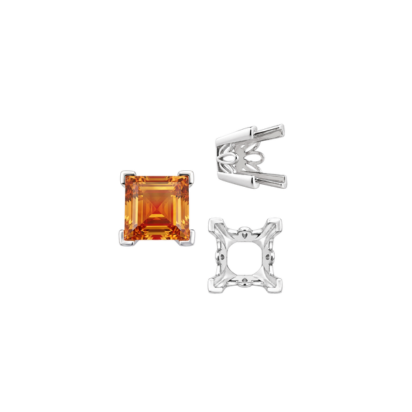 V-End Square Filigree Settings in Sterling Silver (4.00 mm - 8.50 mm)