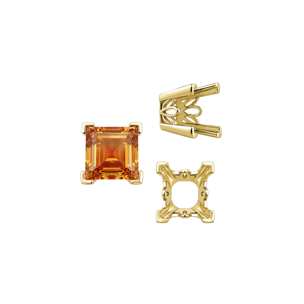 V-End Square Filigree Settings in 14K Gold (4.00 mm - 8.50 mm)