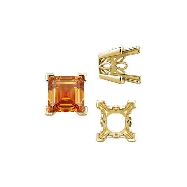 V-End Square Filigree Settings in 14K Gold (4.00 mm - 8.50 mm)