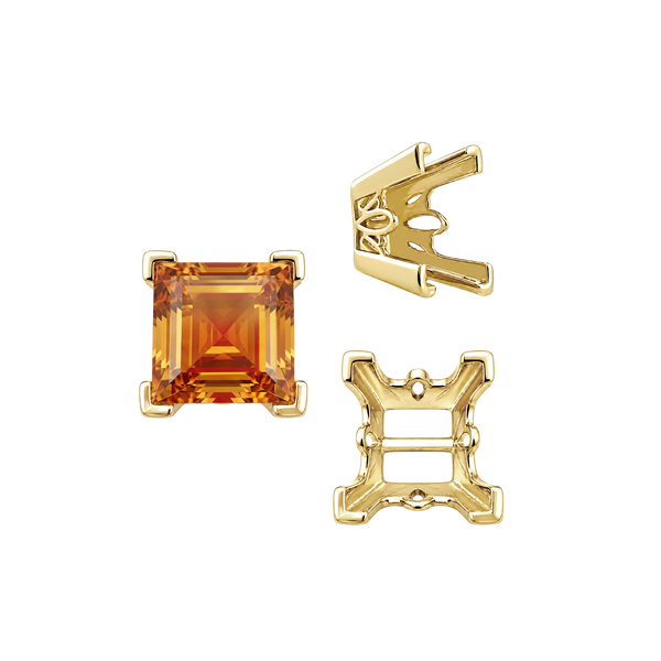 V-End Square Filigree Settings in 14K Gold (4.00 mm - 8.50 mm)