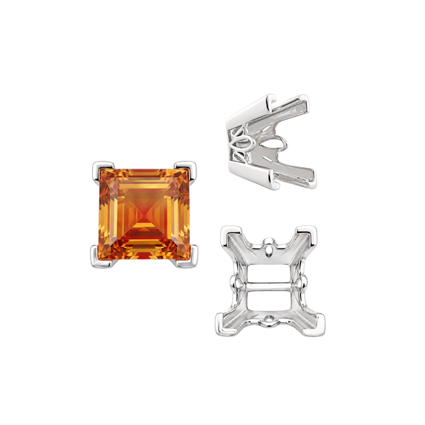 V-End Square Filigree Settings in Sterling Silver (4.00 mm - 8.50 mm)