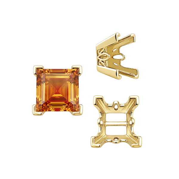 V-End Square Filigree Settings in 14K Gold (4.00 mm - 8.50 mm)