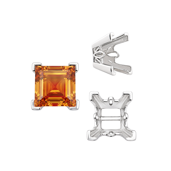 V-End Square Filigree Settings in Sterling Silver (4.00 mm - 8.50 mm)