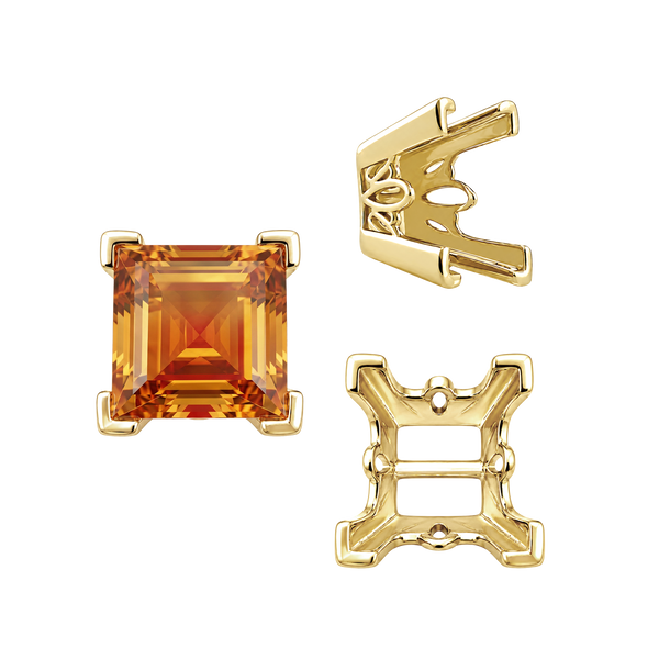 V-End Square Filigree Settings in 14K Gold (4.00 mm - 8.50 mm)