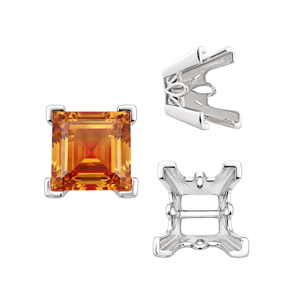 V-End Square Filigree Settings in Sterling Silver (4.00 mm - 8.50 mm)
