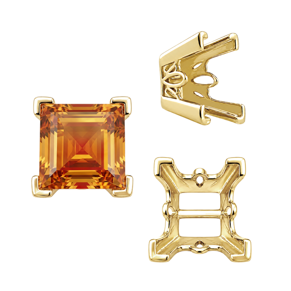 V-End Square Filigree Settings in 14K Gold (4.00 mm - 8.50 mm)