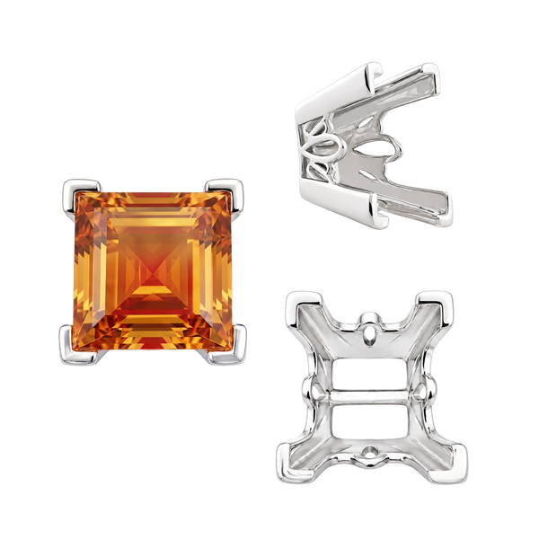 V-End Square Filigree Settings in Sterling Silver (4.00 mm - 8.50 mm)