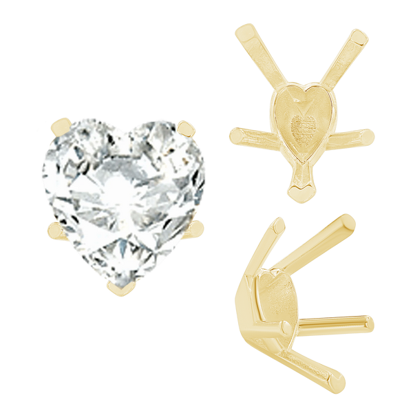 V-End Heart Shape Solitaire Settings in 14K Gold (4.00 x 4.00 mm - 11.50 x 10.25 mm)